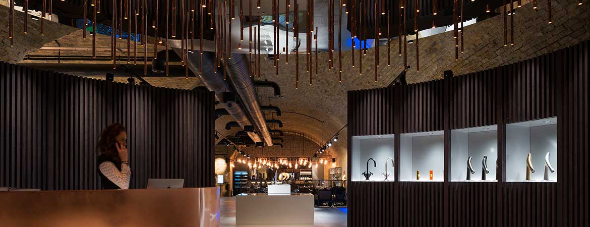 fiber optic lighting in the cp hart luxury bathroom showroom