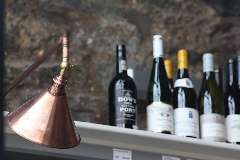 fiber optic lighting in vino wines' store, edinburgh